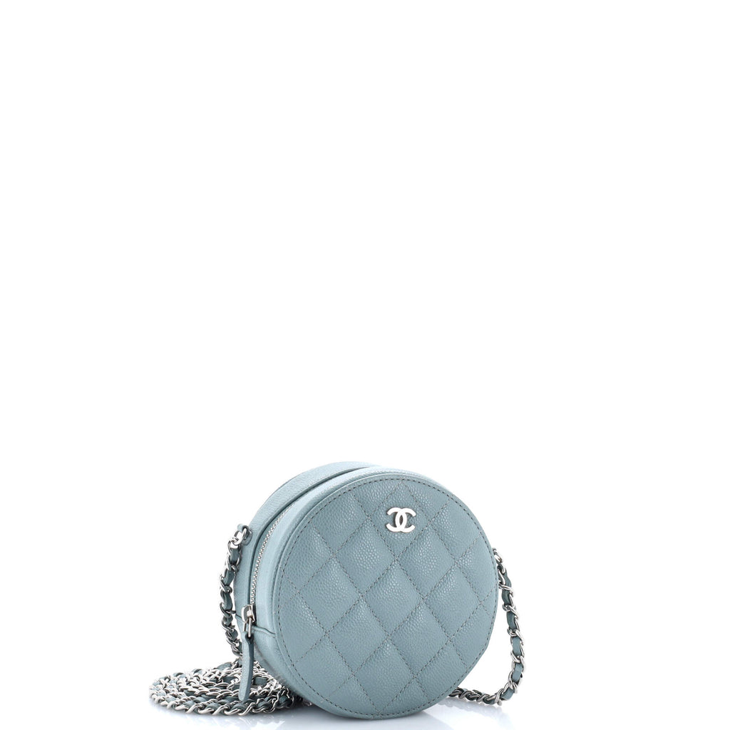 Round Clutch with Chain Quilted Caviar Mini