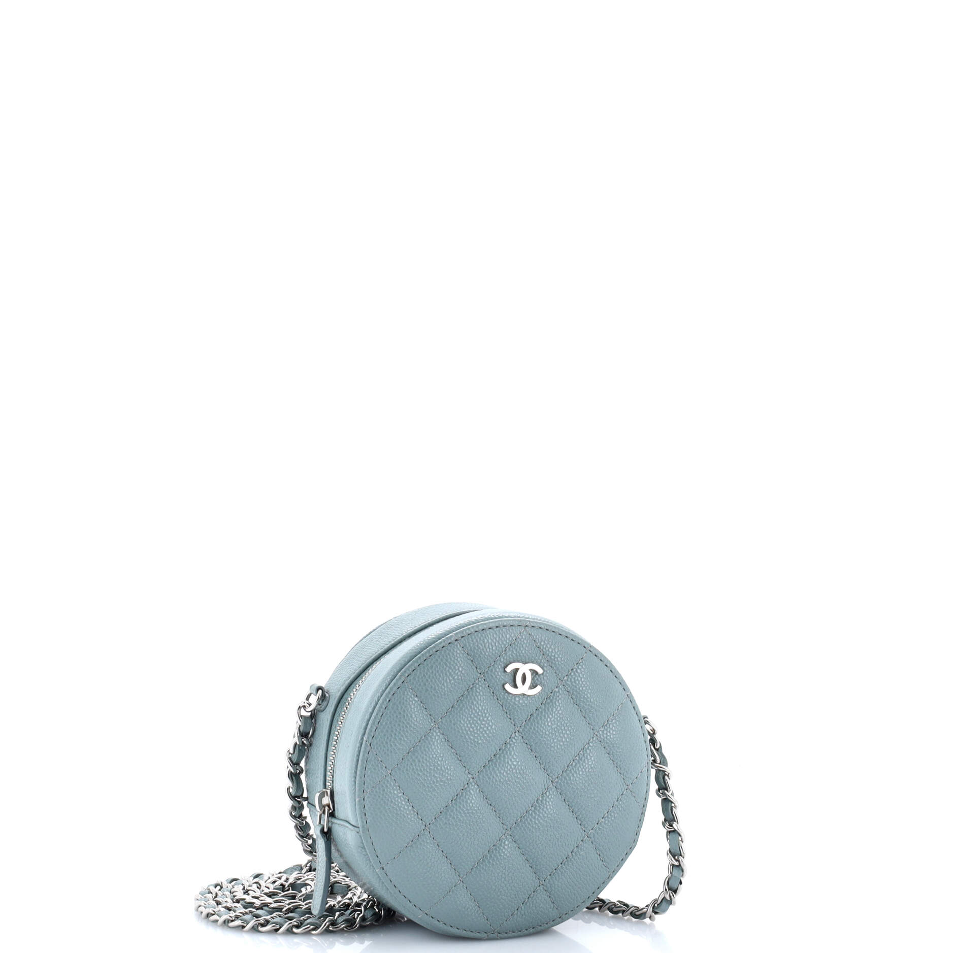 Round Clutch with Chain Quilted Caviar Mini