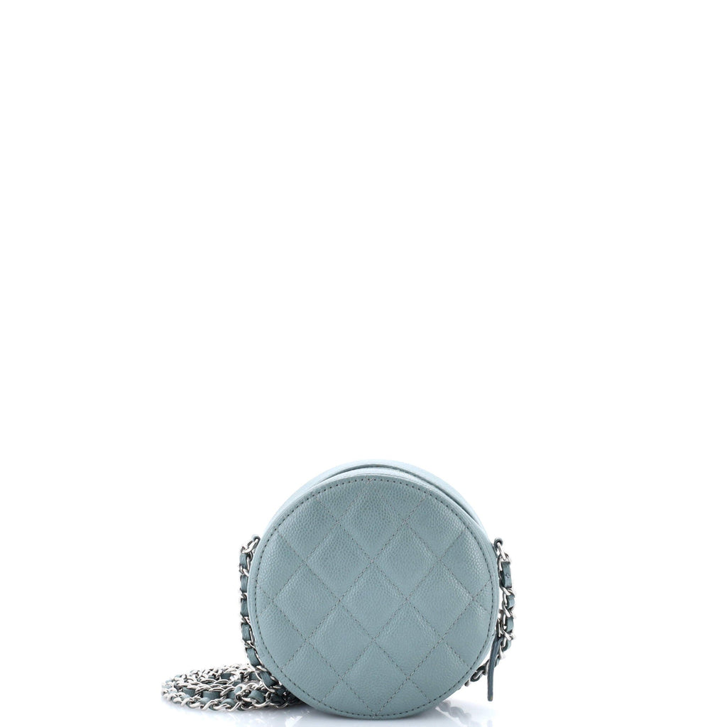 Round Clutch with Chain Quilted Caviar Mini