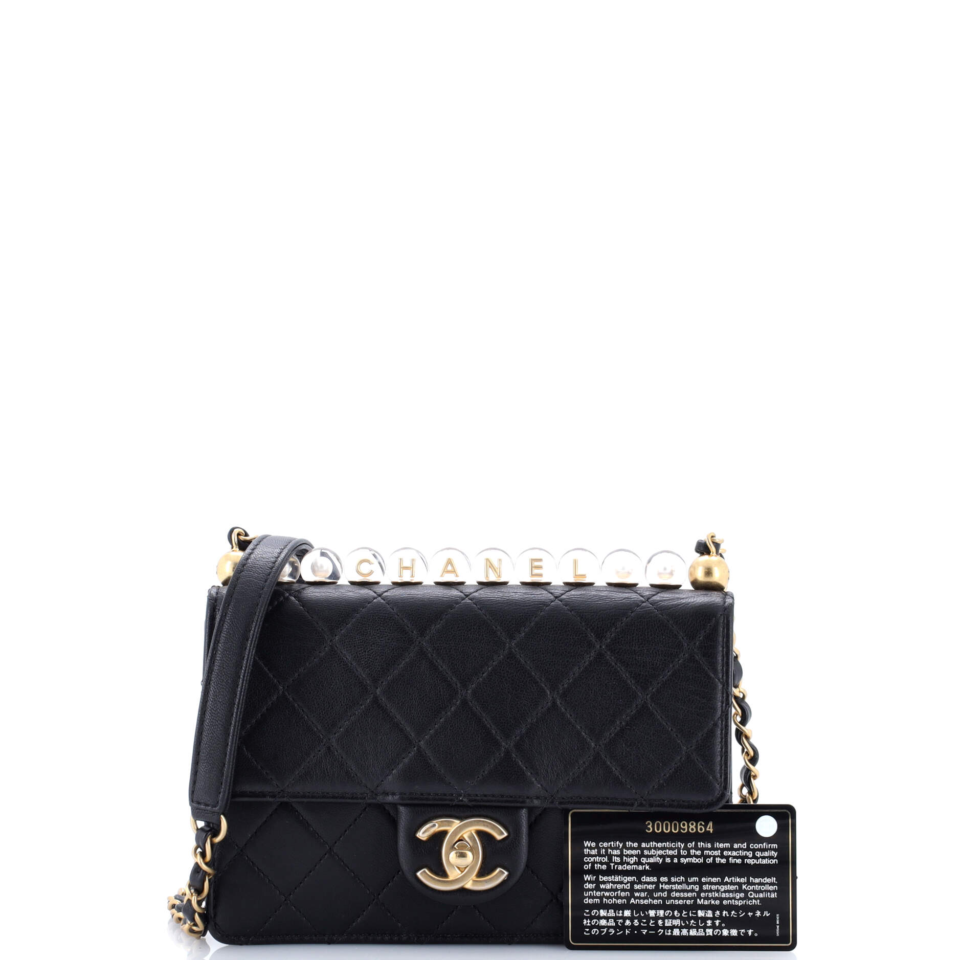 Chic Pearls Flap Bag Quilted Goatskin with Acrylic Beads Small