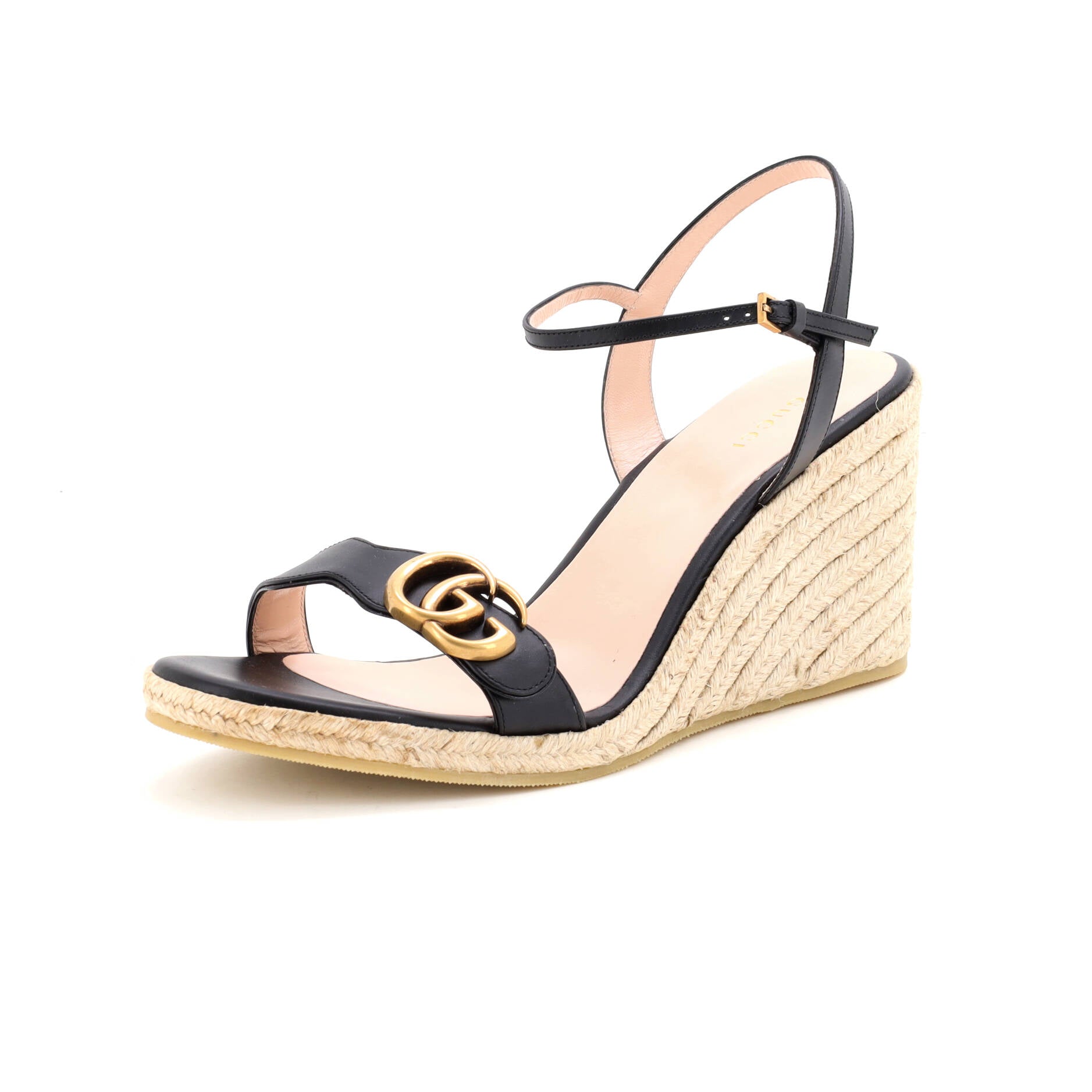 Women's GG Marmont Wedge Espadrille Sandals Leather