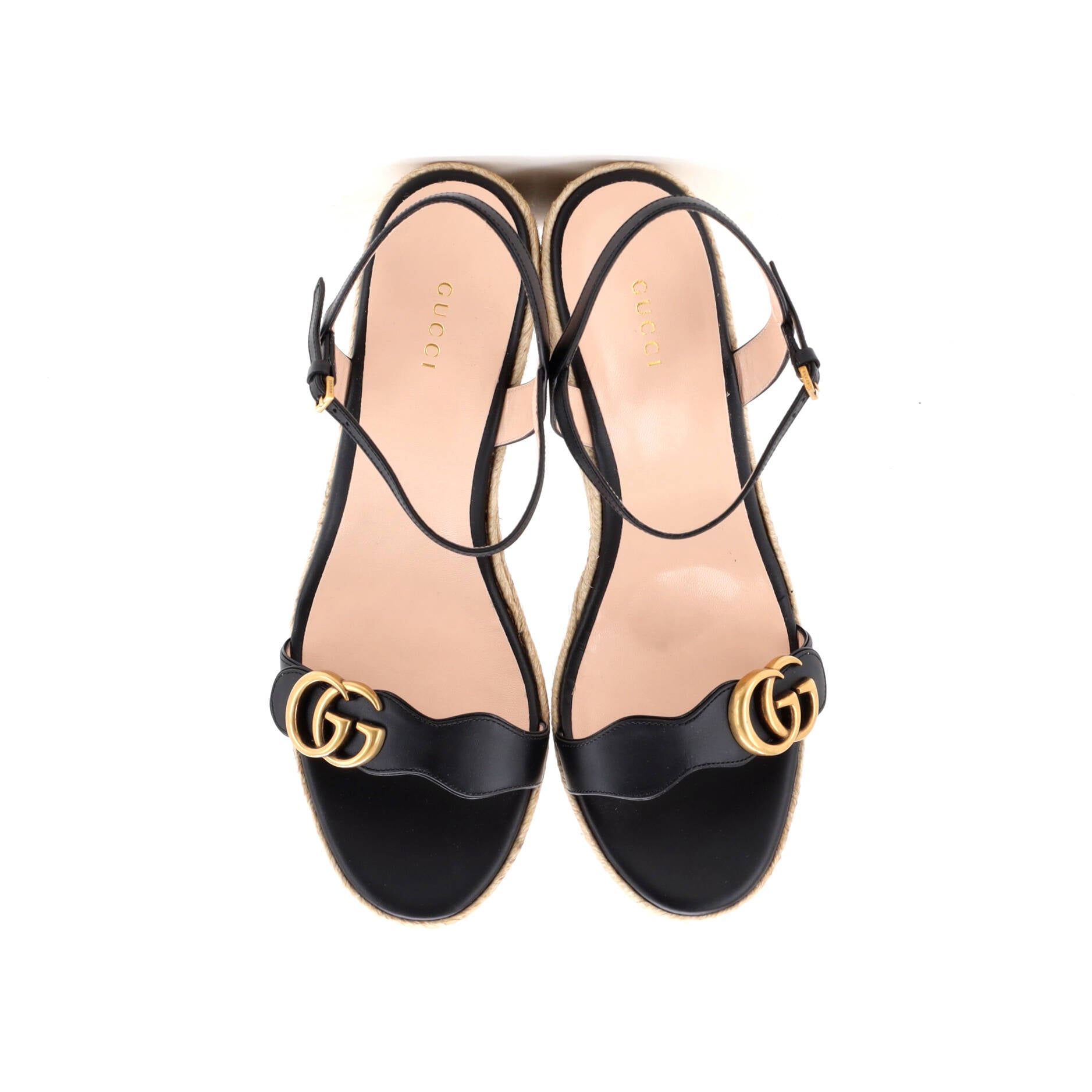 Women's GG Marmont Wedge Espadrille Sandals Leather