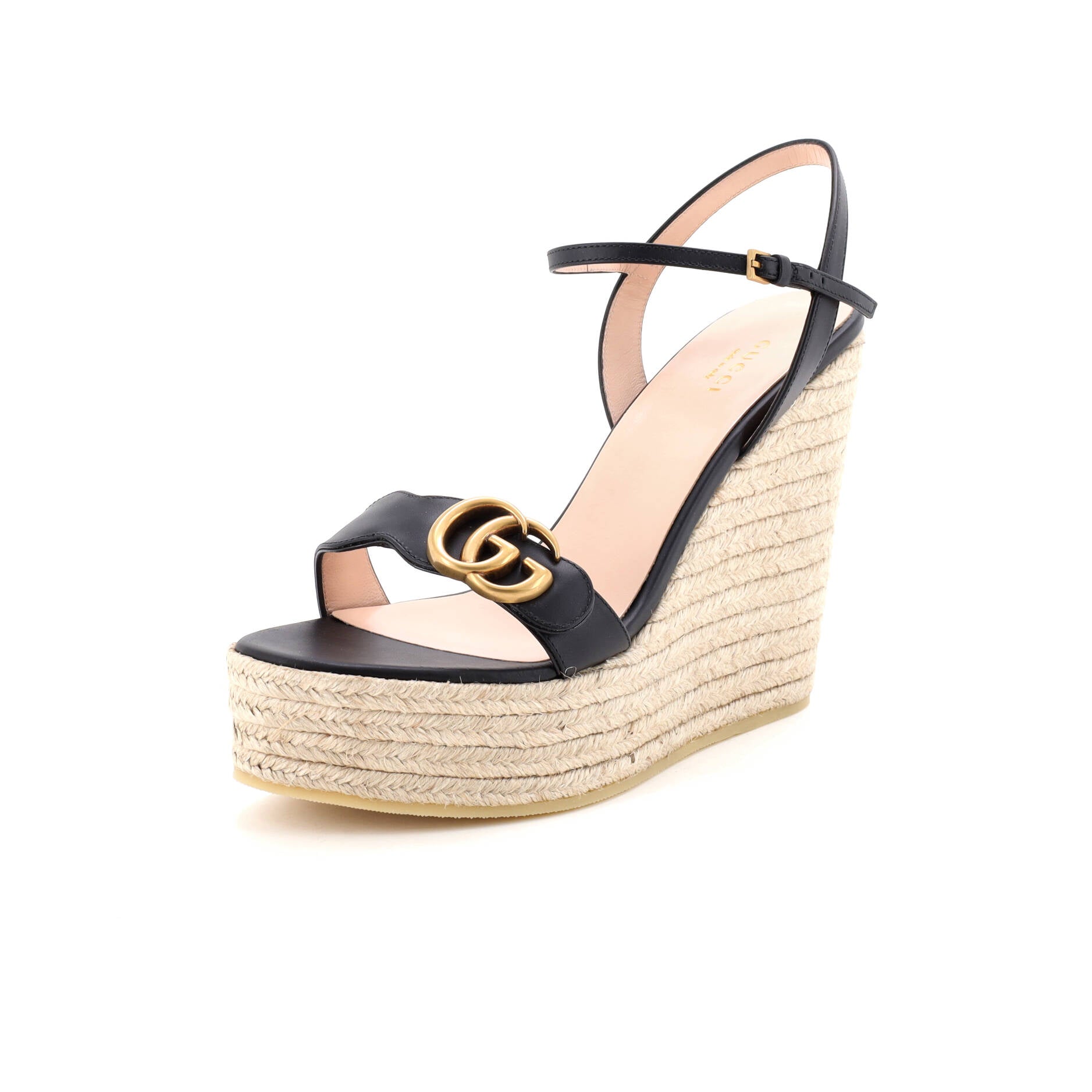 Women's GG Marmont Wedge Espadrille Sandals Leather