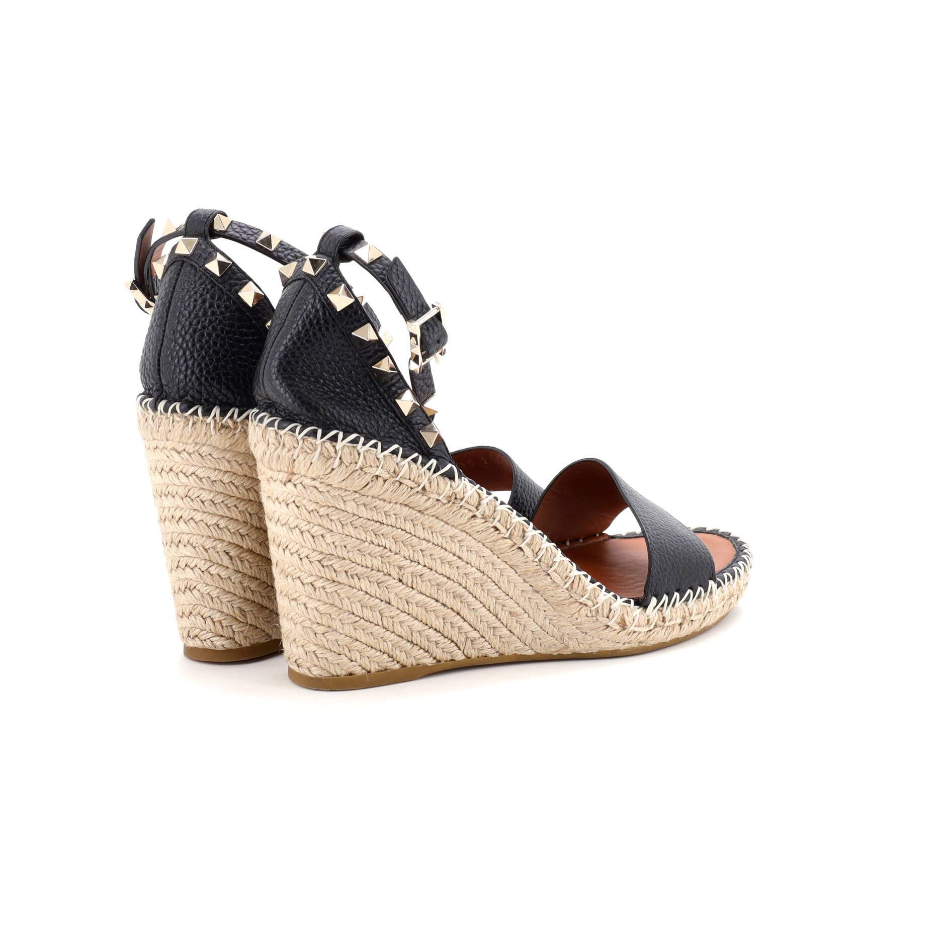 Women's Rockstud Ankle Strap Double Wedge Sandals Leather