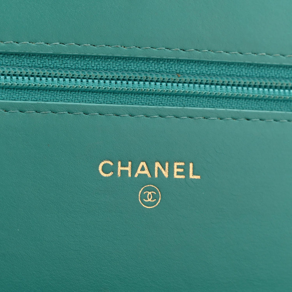 Lambskin Quilted Boy Wallet On Chain WOC Turquoise