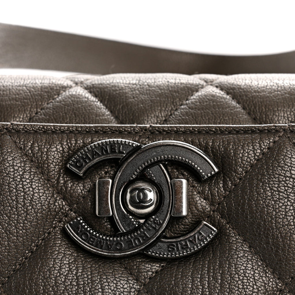 Metallic Goatskin Quilted Large City Rock Shopping Bag Silver
