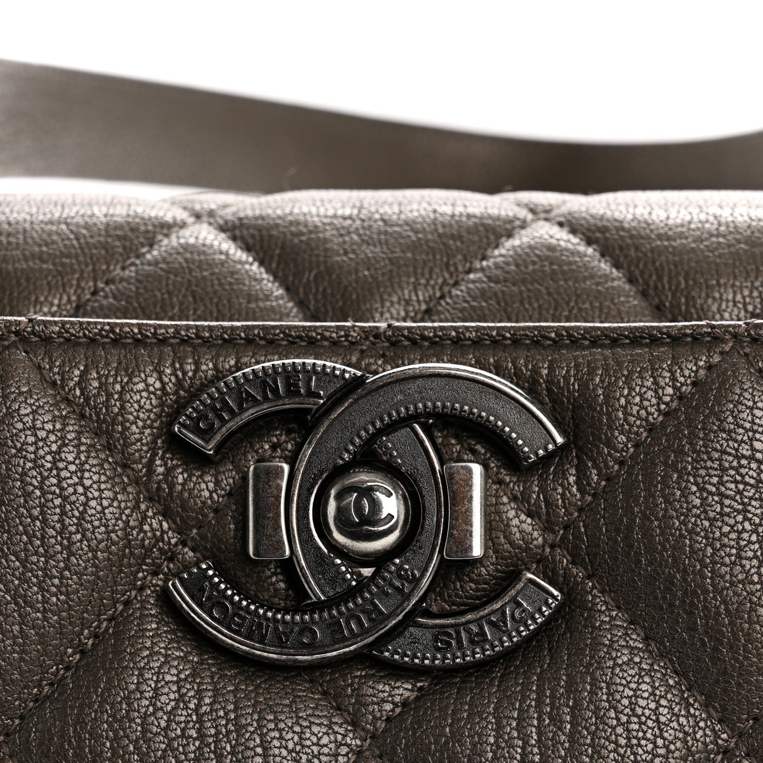 Metallic Goatskin Quilted Large City Rock Shopping Bag Silver