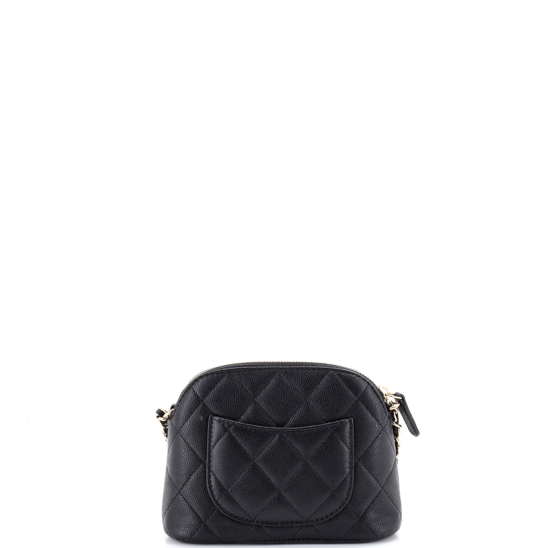 CC Dome Zip Clutch with Chain Quilted Caviar Mini