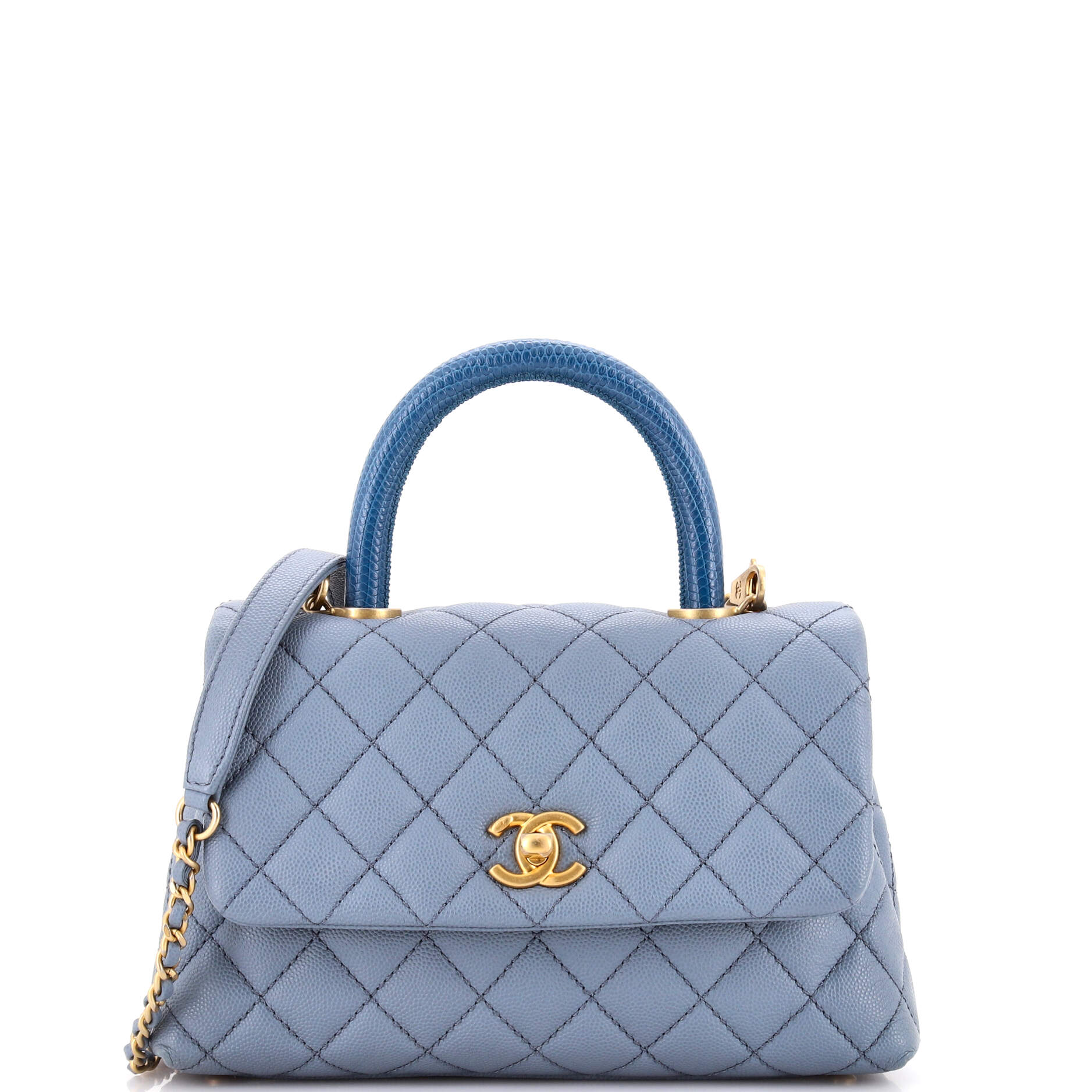 Coco Top Handle Bag Quilted Caviar with Lizard Mini