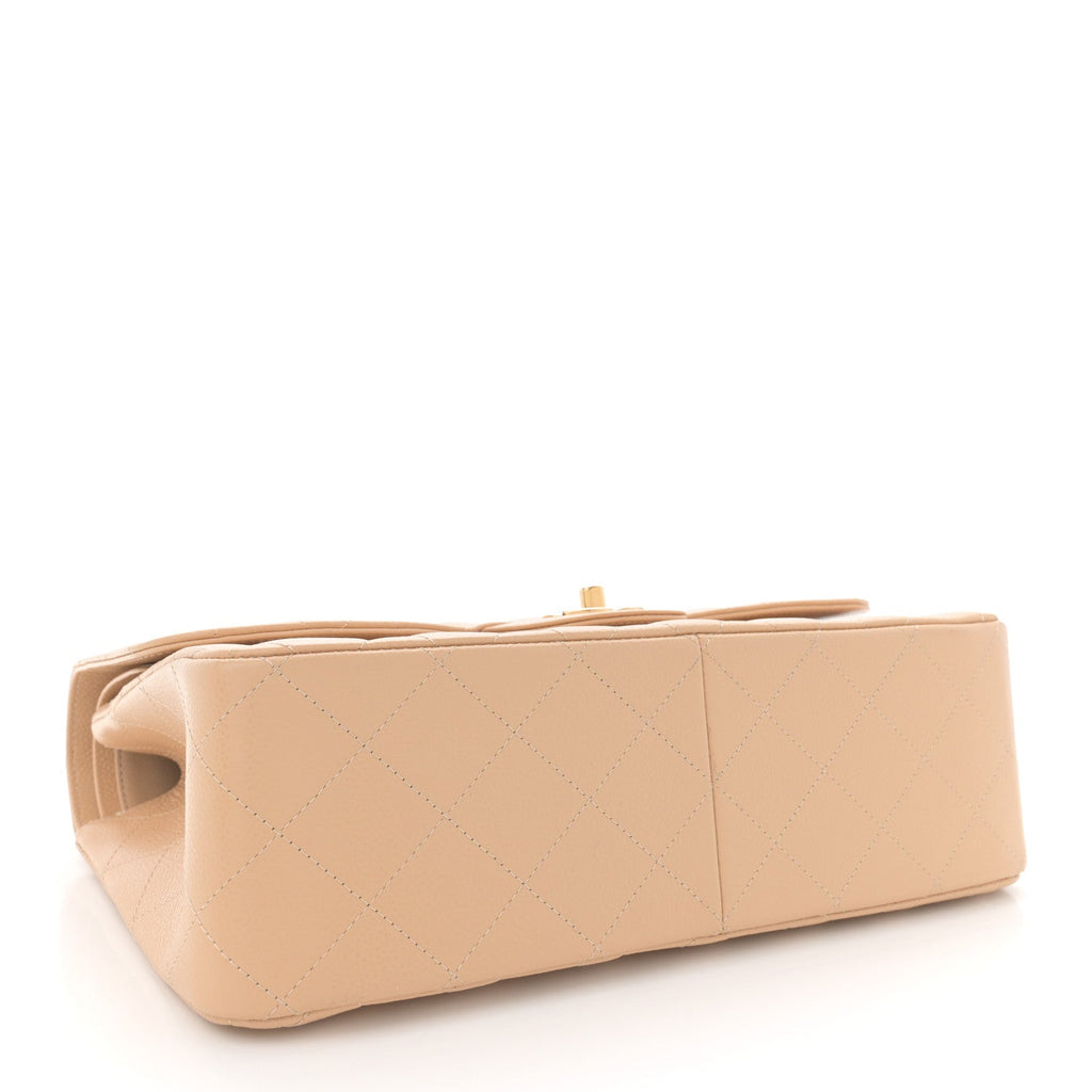 Caviar Quilted Jumbo Double Flap Beige