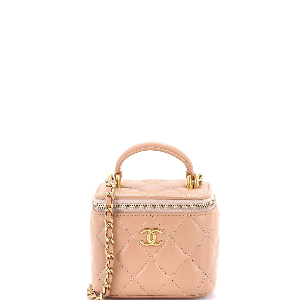 Classic Top Handle Vanity Case with Chain Quilted Lambskin Mini