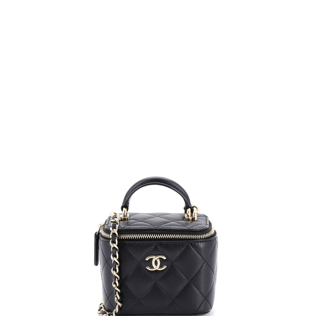 Classic Top Handle Vanity Case with Chain Quilted Lambskin Mini