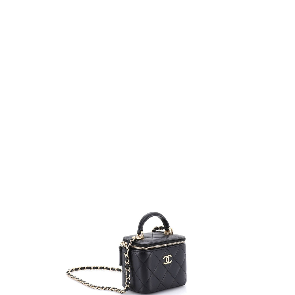 Classic Top Handle Vanity Case with Chain Quilted Lambskin Mini