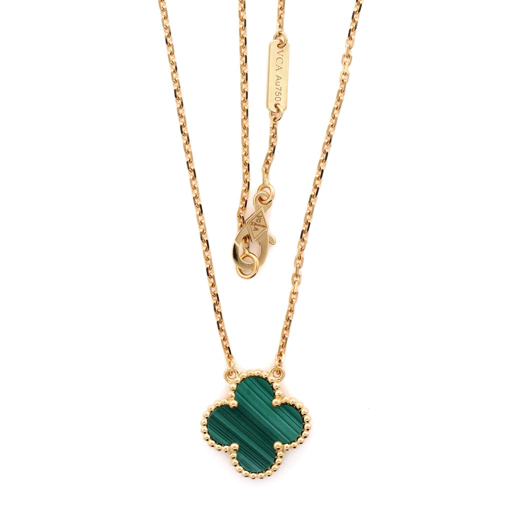 Vintage Alhambra Pendant Necklace 18K Yellow Gold and Malachite