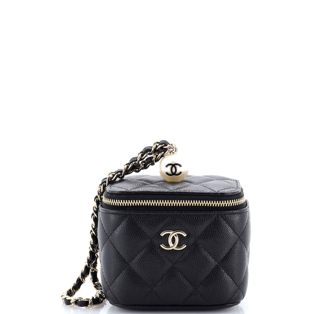 Classic Pearl Vanity Case with Chain Quilted Caviar Mini