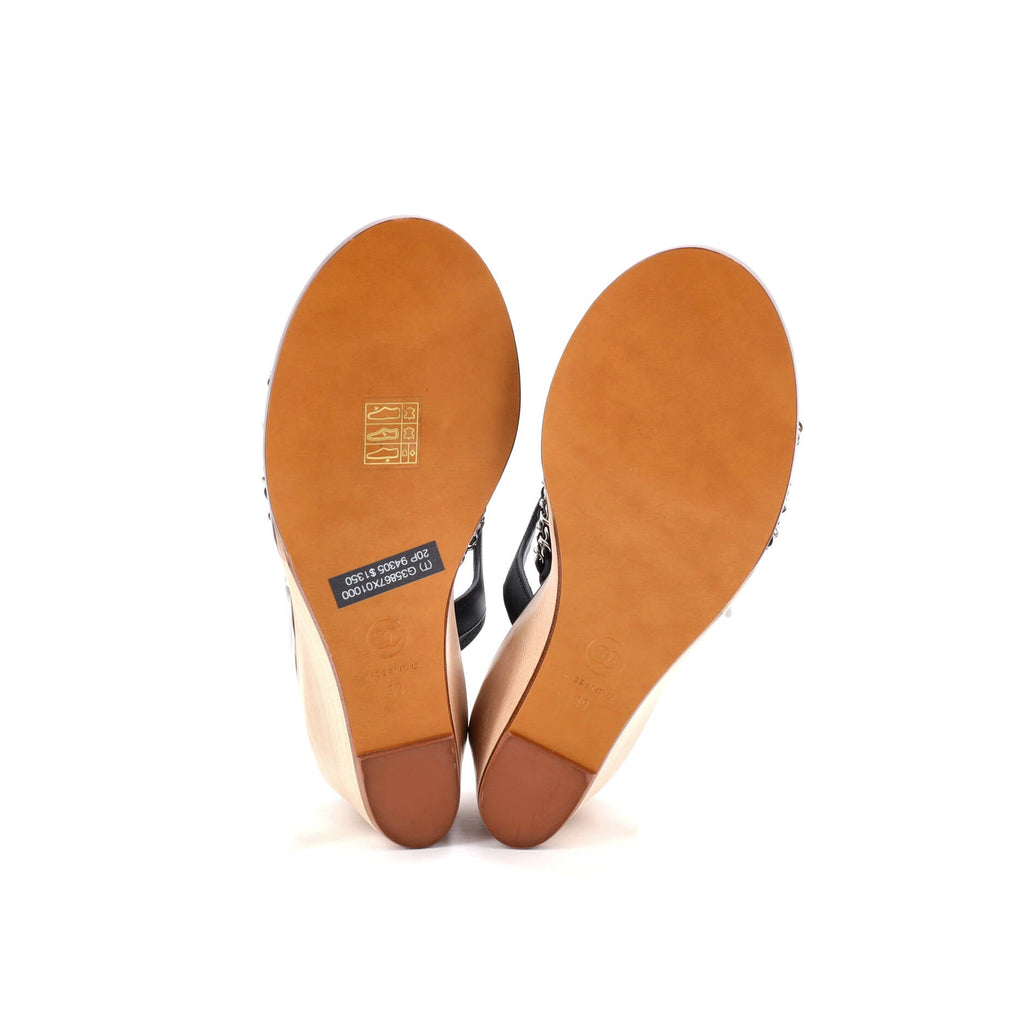 Women's Multi-Chain Wedge Sandals Leather and Wood