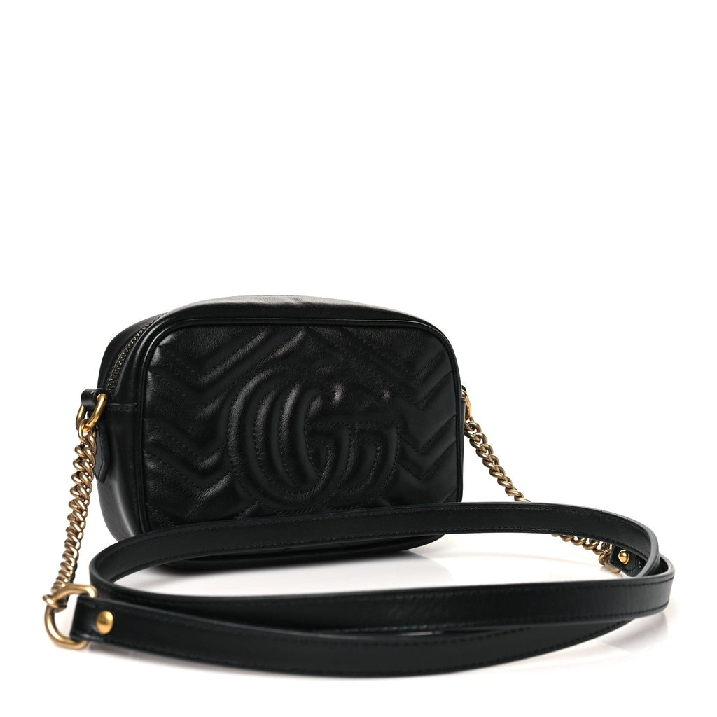 Calfskin Matelasse Mini GG Marmont Chain Shoulder Bag Black