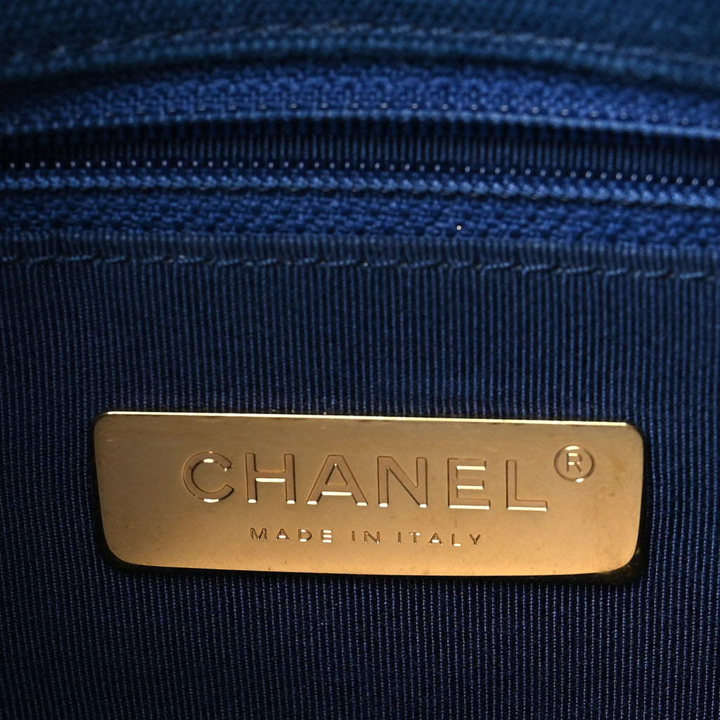 Cotton Canvas Quilted Medium Chanel 19 Flap Navy Blue