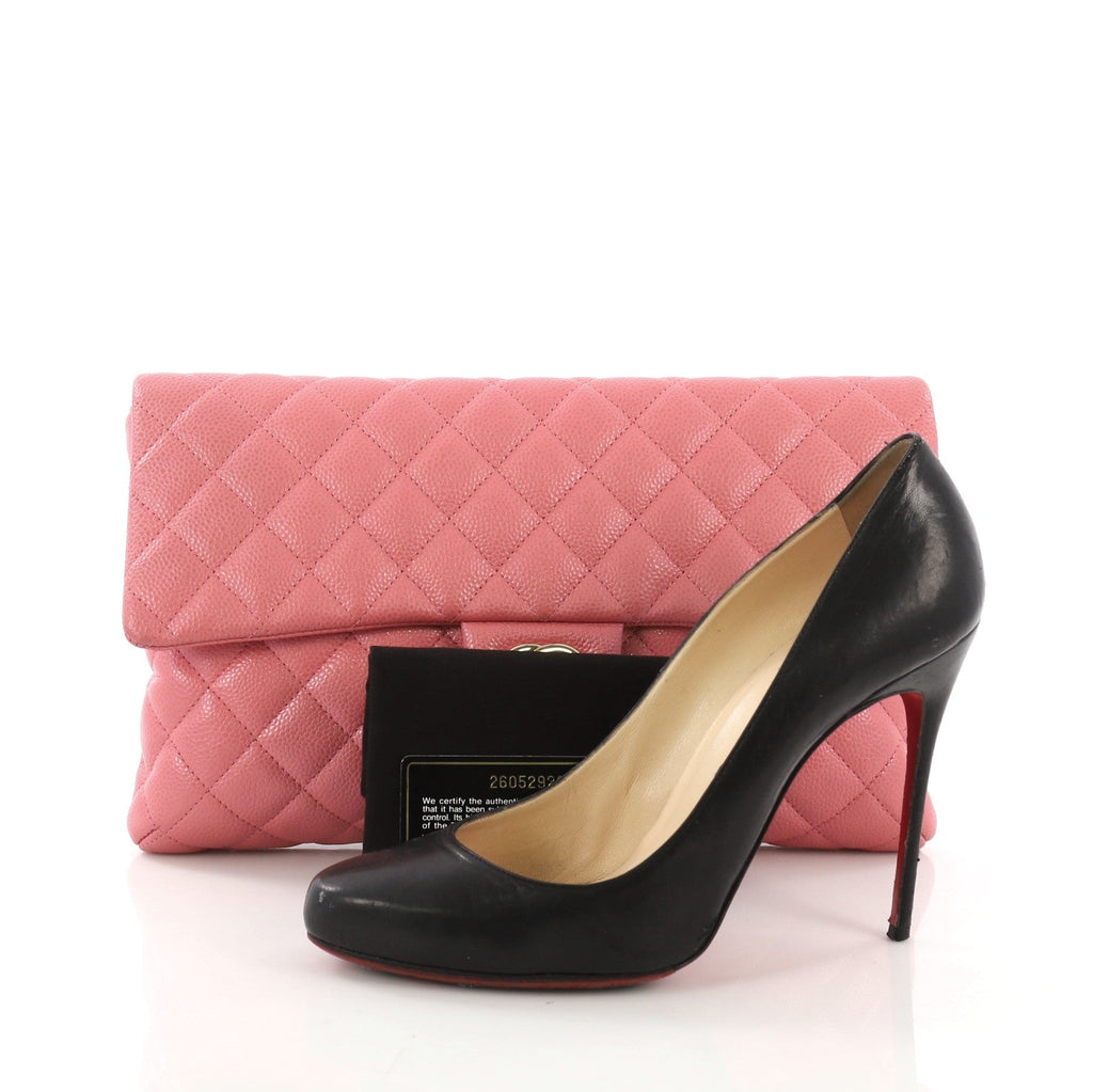 Classic Flap Clutch Quilted Caviar