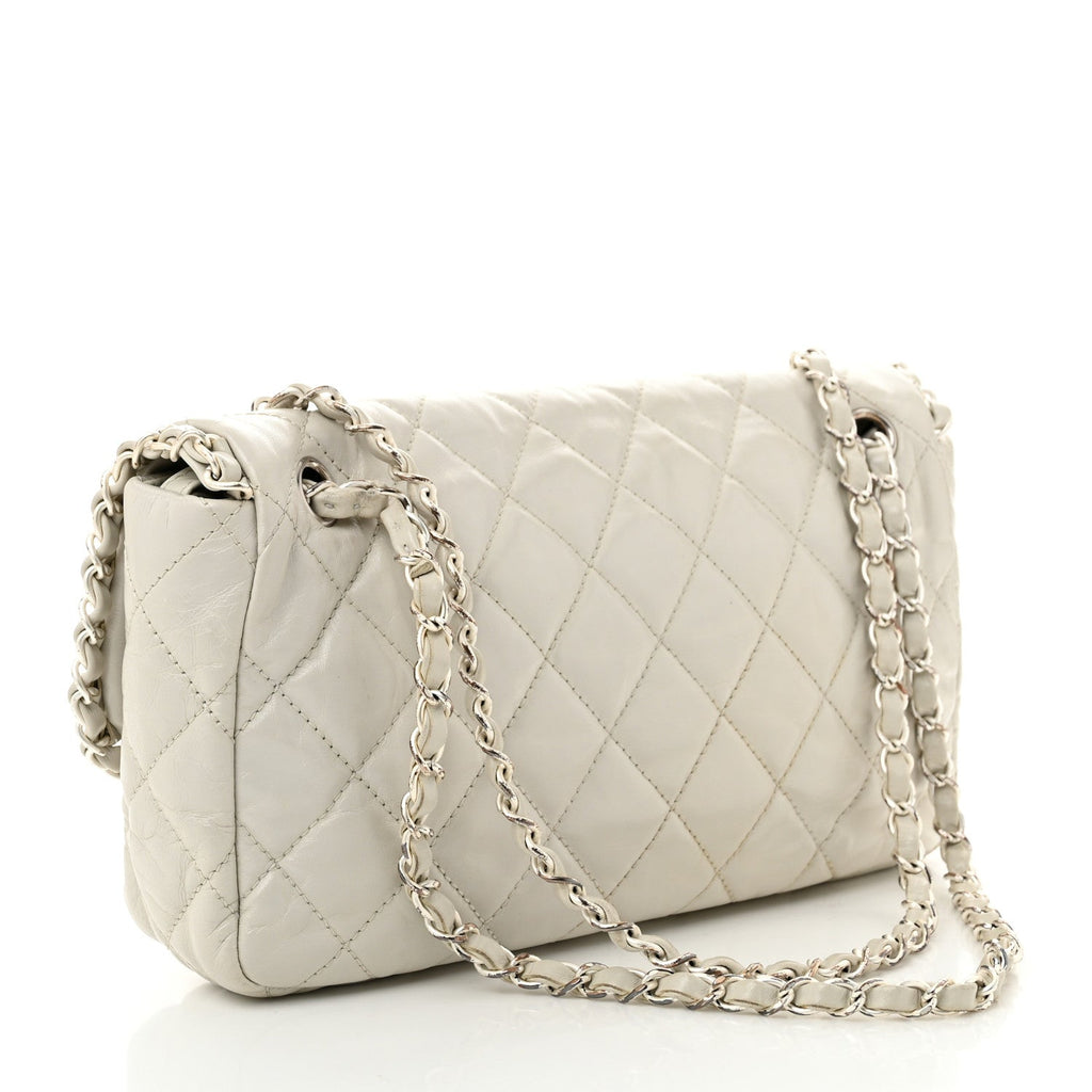 Calfskin Quilted Medium Chain Me Flap White