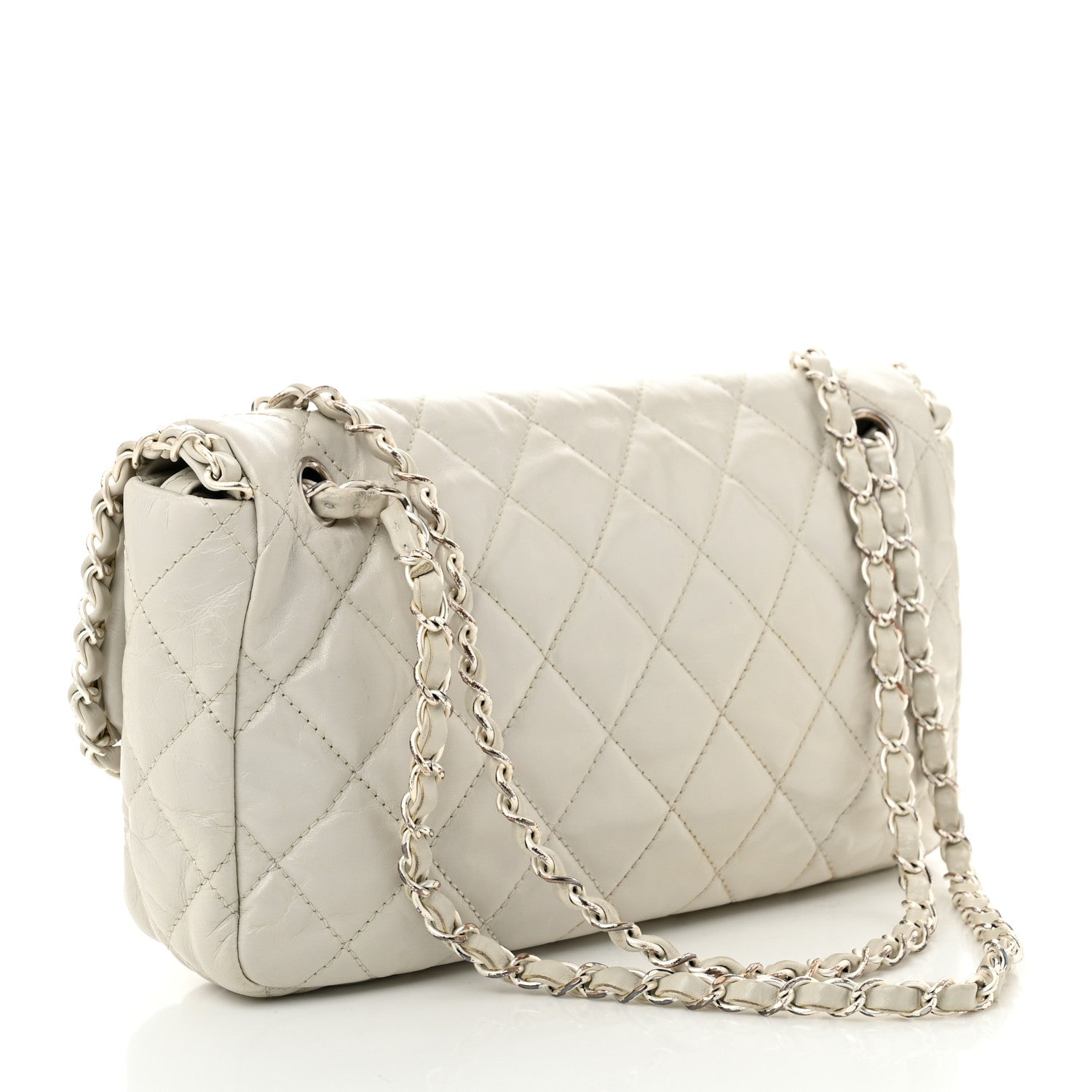 Calfskin Quilted Medium Chain Me Flap White