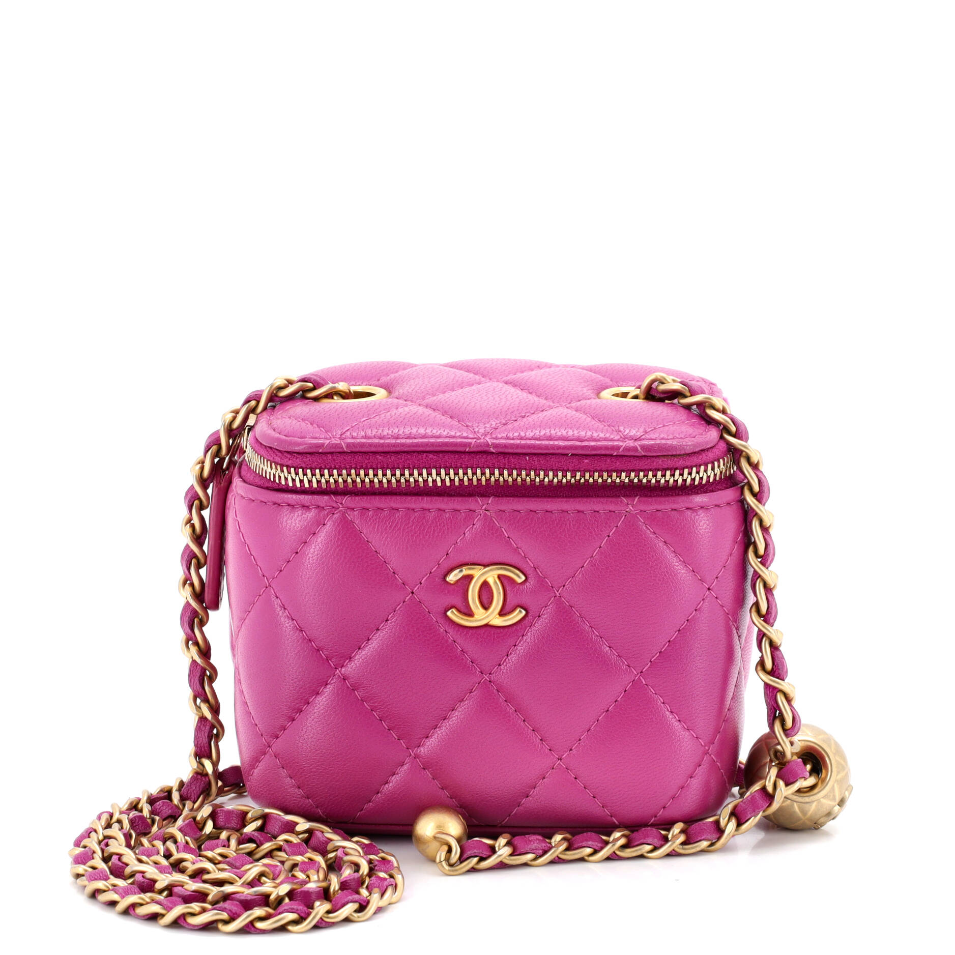 Pearl Crush Vanity Case with Chain Quilted Lambskin Mini