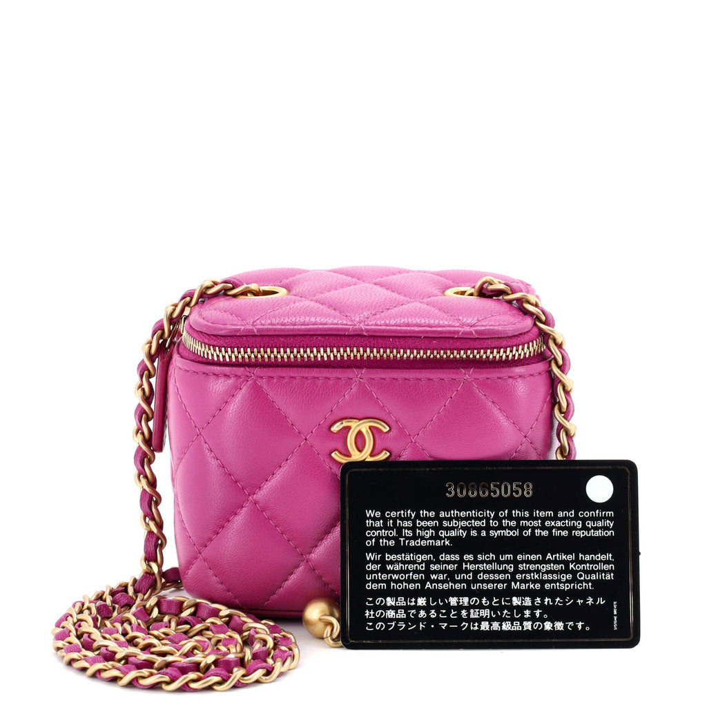 Pearl Crush Vanity Case with Chain Quilted Lambskin Mini