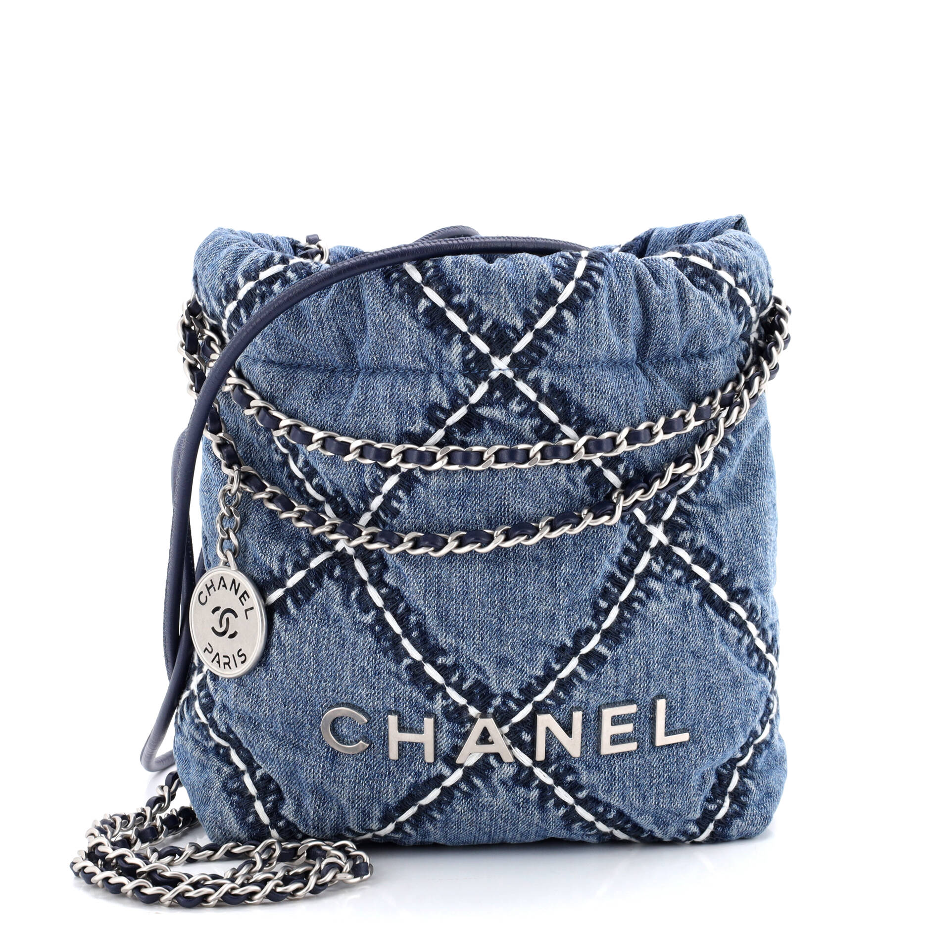 22 Chain Hobo Quilted Stitched Denim Mini