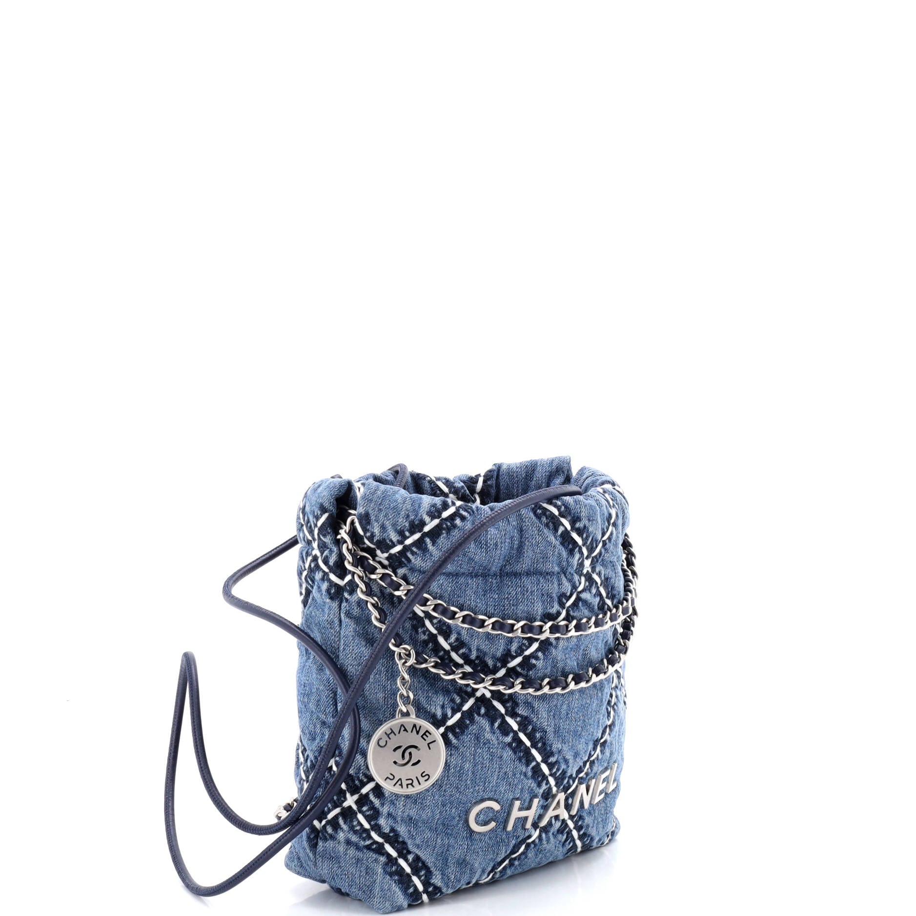 22 Chain Hobo Quilted Stitched Denim Mini