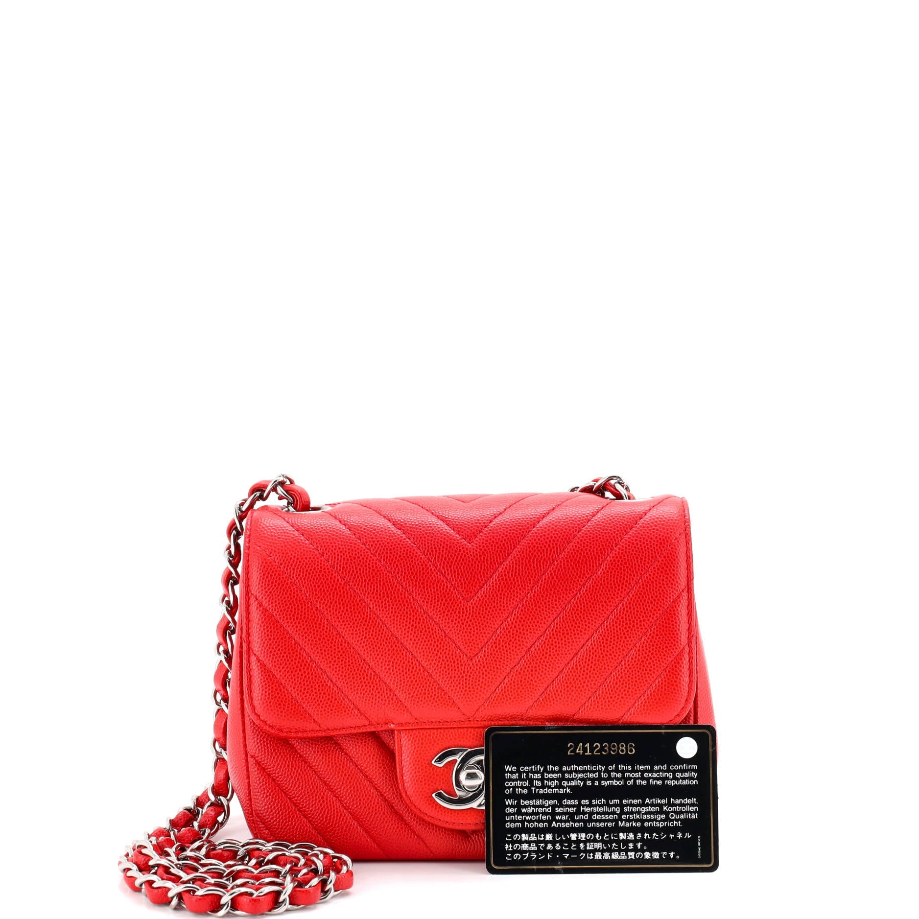 Square Classic Single Flap Bag Chevron Caviar Mini