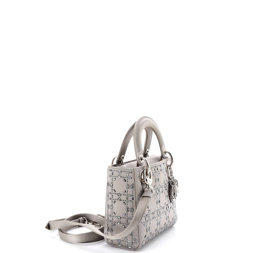 Lady Dior Bag Crystal Embellished Cannage Quilt Satin Mini