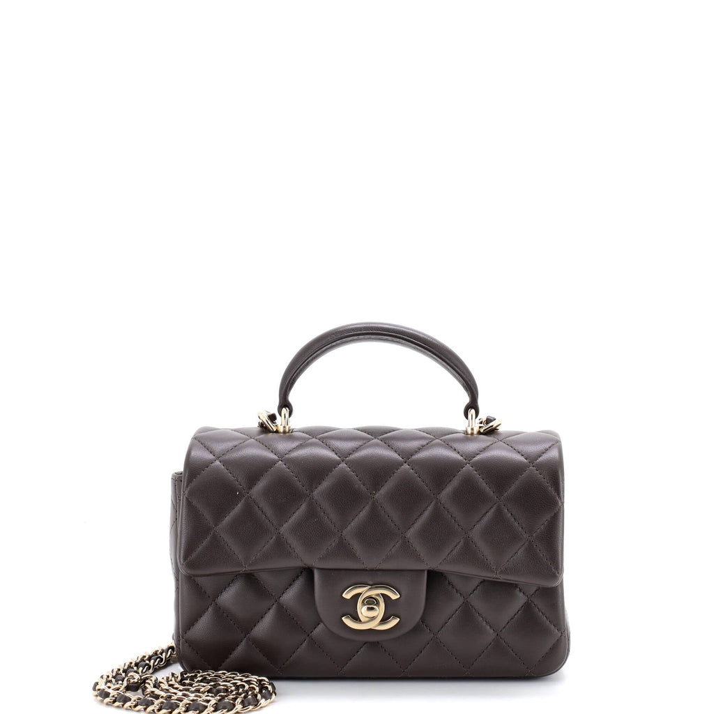 Classic Single Flap Top Handle Bag Quilted Lambskin Mini
