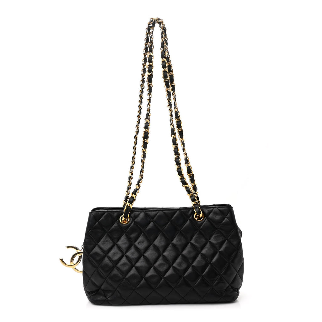 Lambskin Quilted Medium New Bubble North South Tote Black