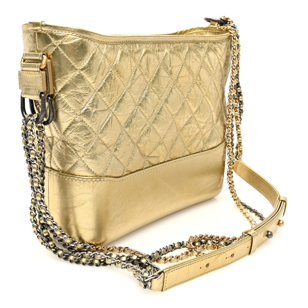 Metallic Aged Calfskin Quilted Medium Gabrielle Gold