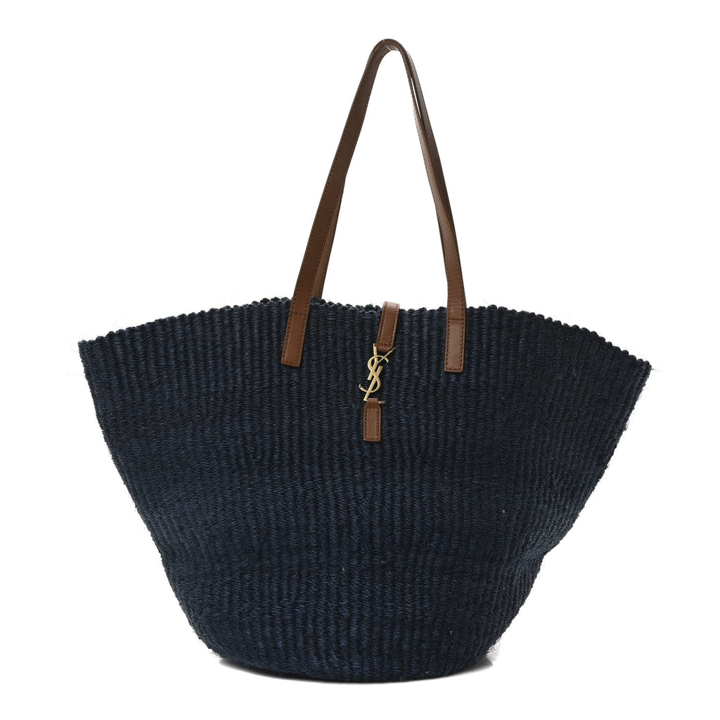 Raffia Calfskin Medium Panier Tote Blue Orchid Brick