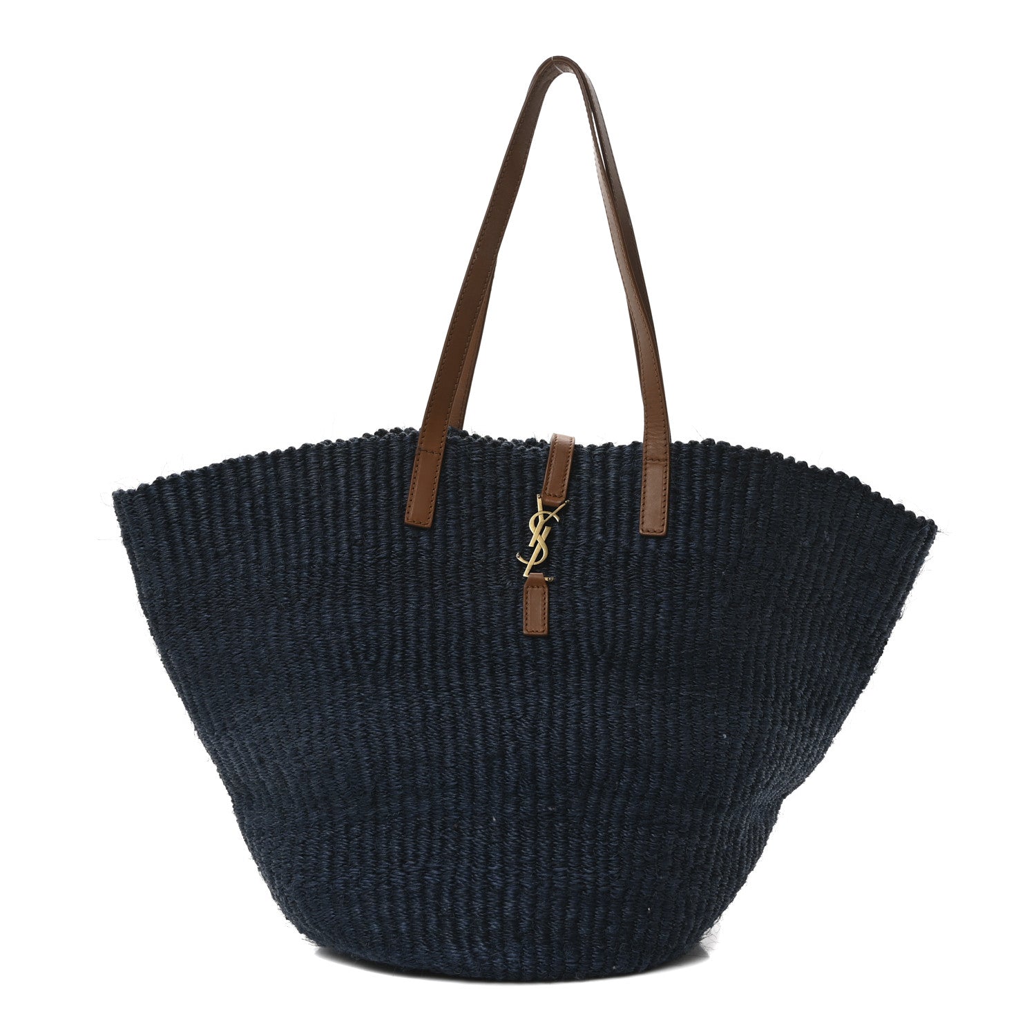 Raffia Calfskin Medium Panier Tote Blue Orchid Brick