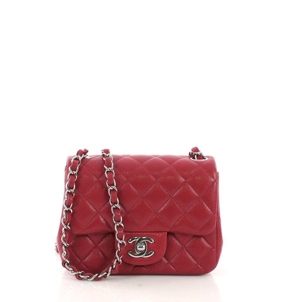 Square Classic Single Flap Bag Quilted Caviar Mini