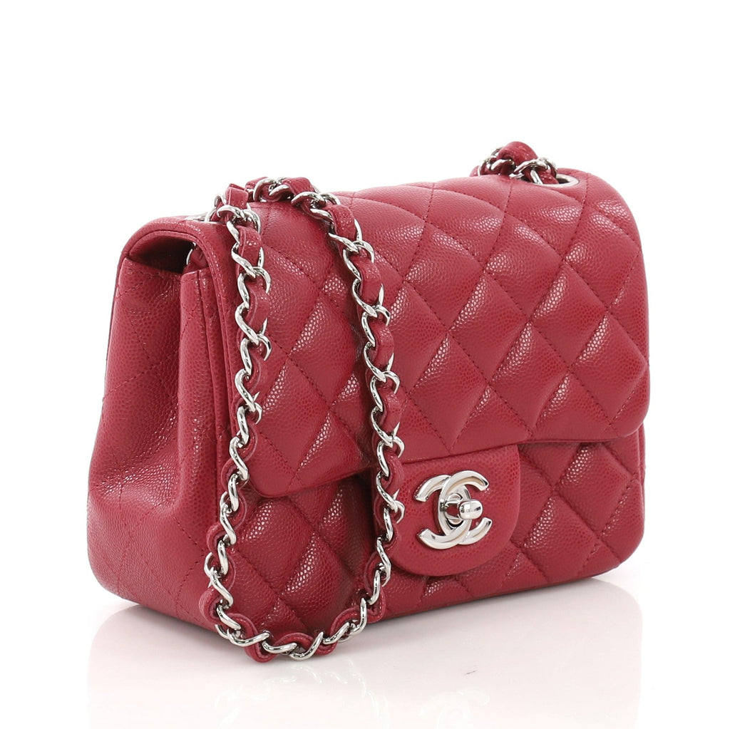Square Classic Single Flap Bag Quilted Caviar Mini