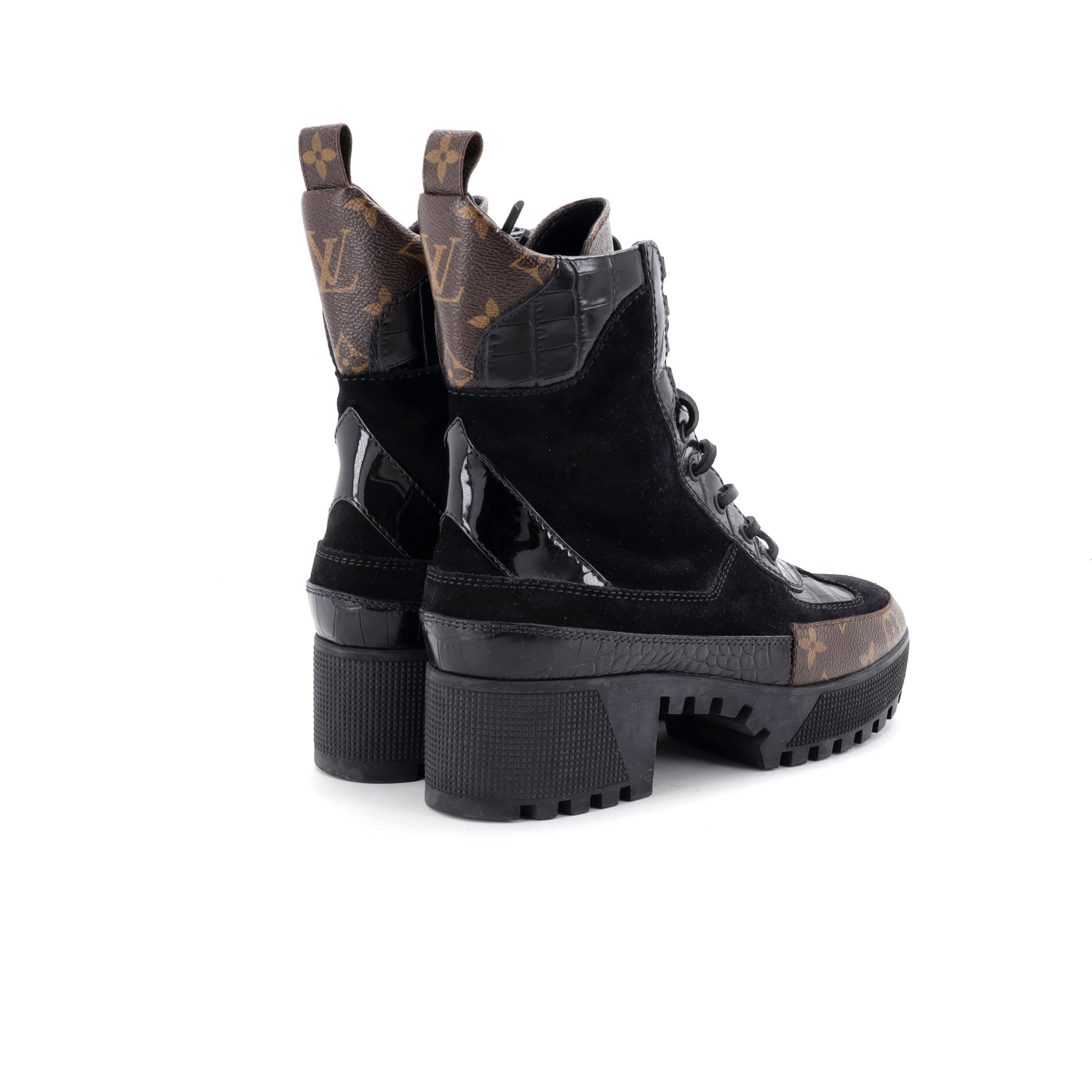 Women's Laureate Platform Desert Boots Suede with Monogram Canvas and Crocodile Embossed Patent