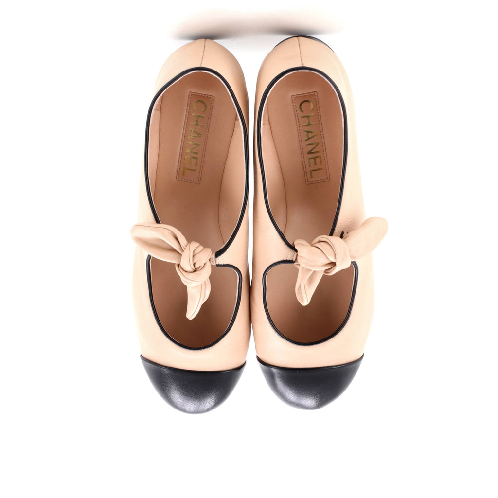Women's Bow Cap Toe Mary Jane Flats Leather