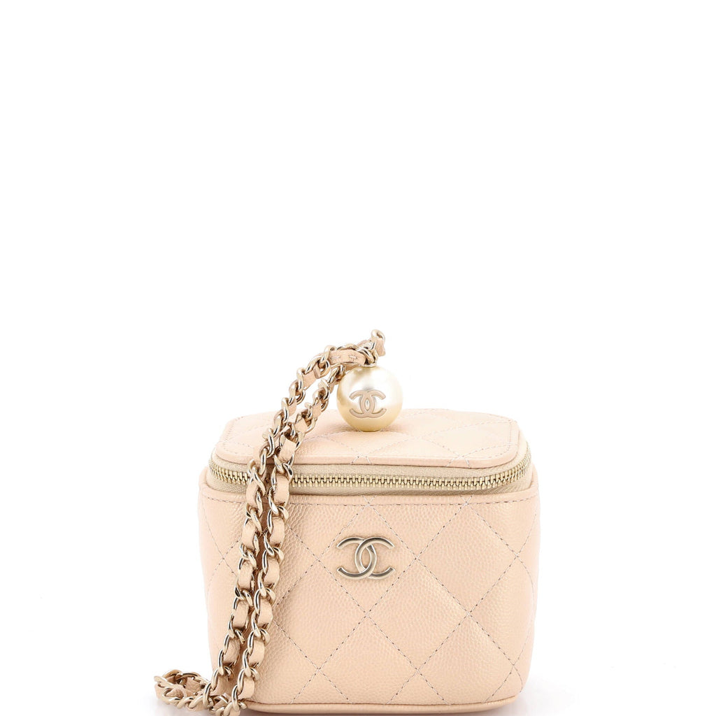 Classic Pearl Vanity Case with Chain Quilted Caviar Mini