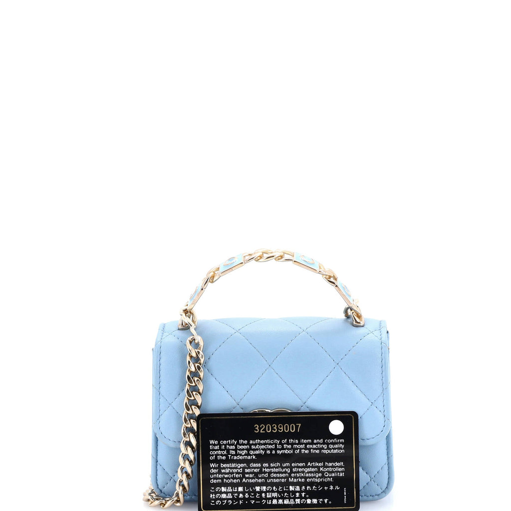 Coco Enamel Top Handle Flap Clutch with Chain Quilted Lambskin