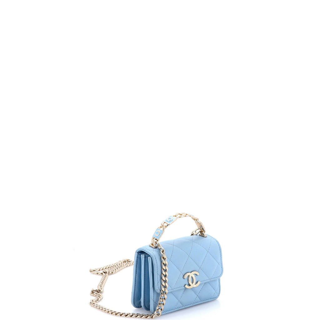 Coco Enamel Top Handle Flap Clutch with Chain Quilted Lambskin