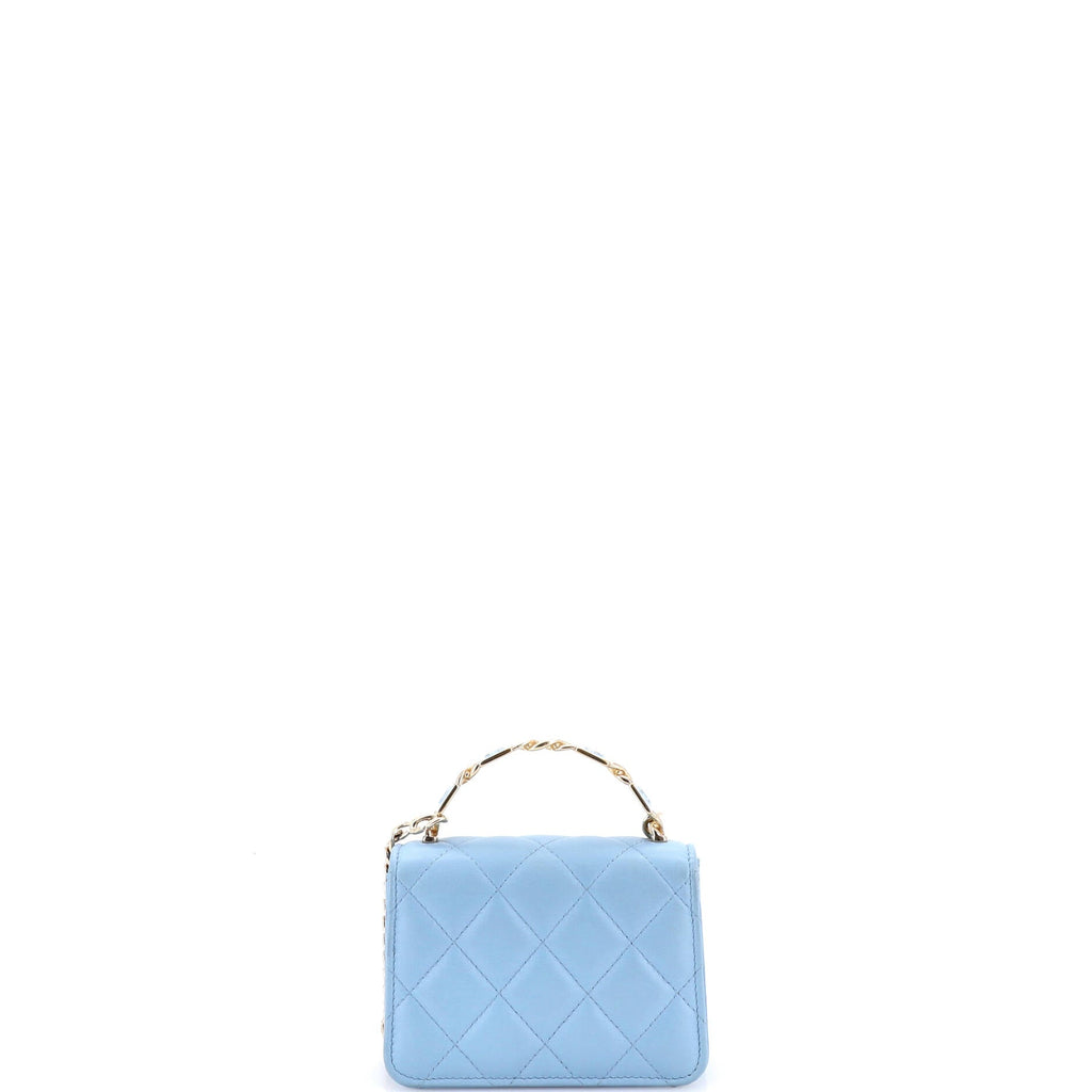 Coco Enamel Top Handle Flap Clutch with Chain Quilted Lambskin