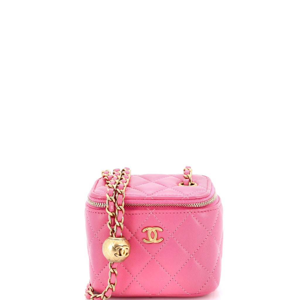 Pearl Crush Vanity Case with Chain Quilted Lambskin Mini