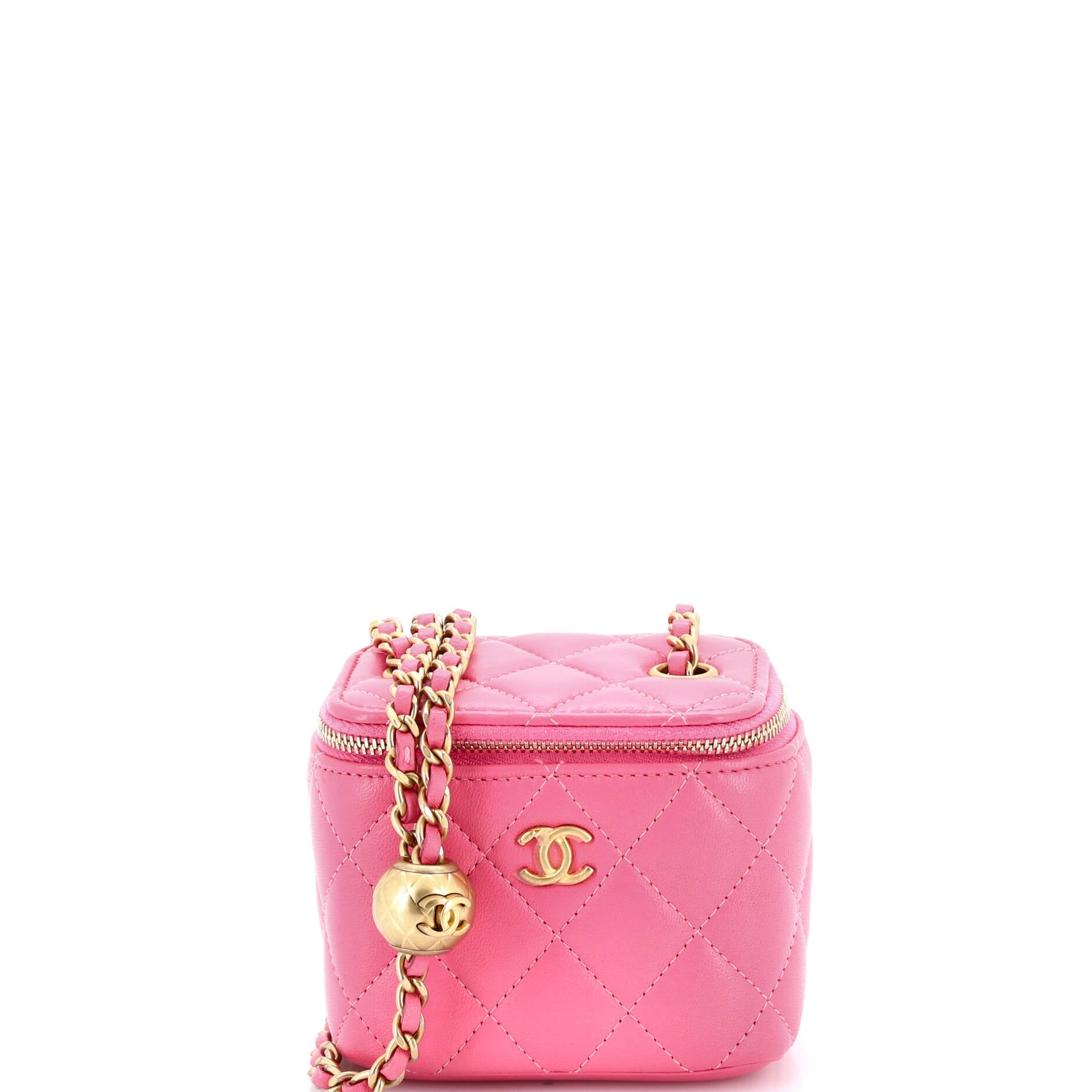 Pearl Crush Vanity Case with Chain Quilted Lambskin Mini