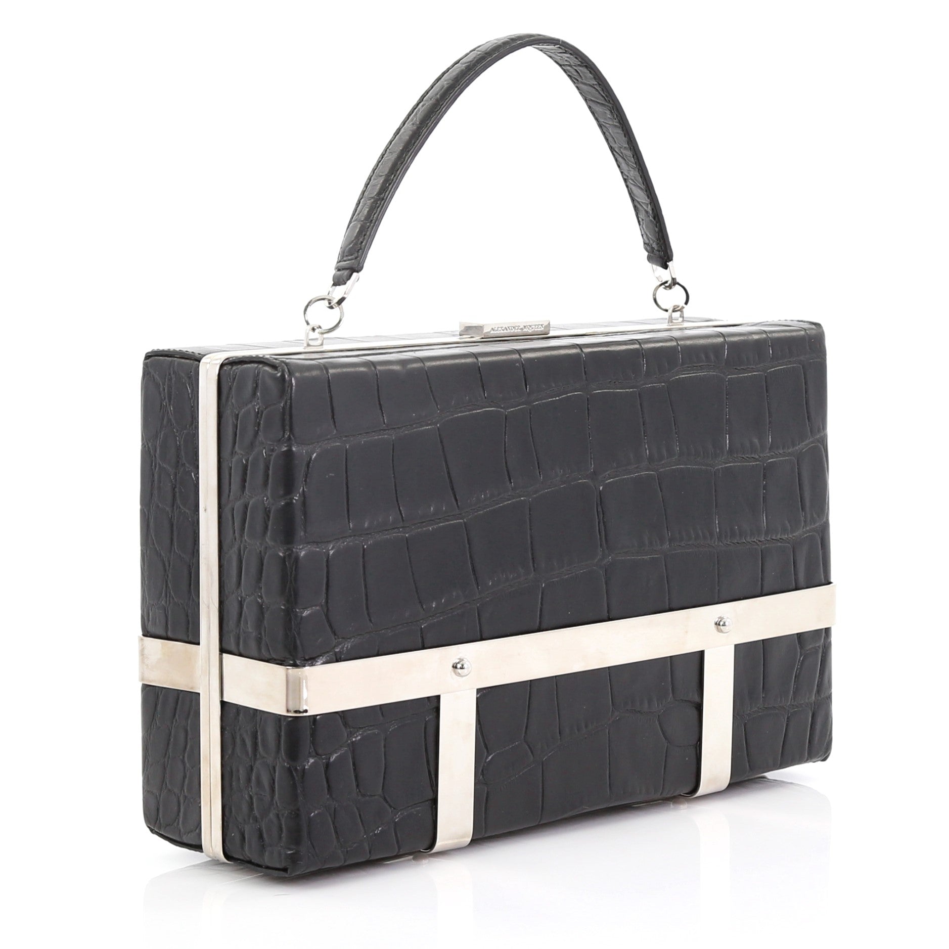 Cage Clutch Crocodile Embossed Leather Small