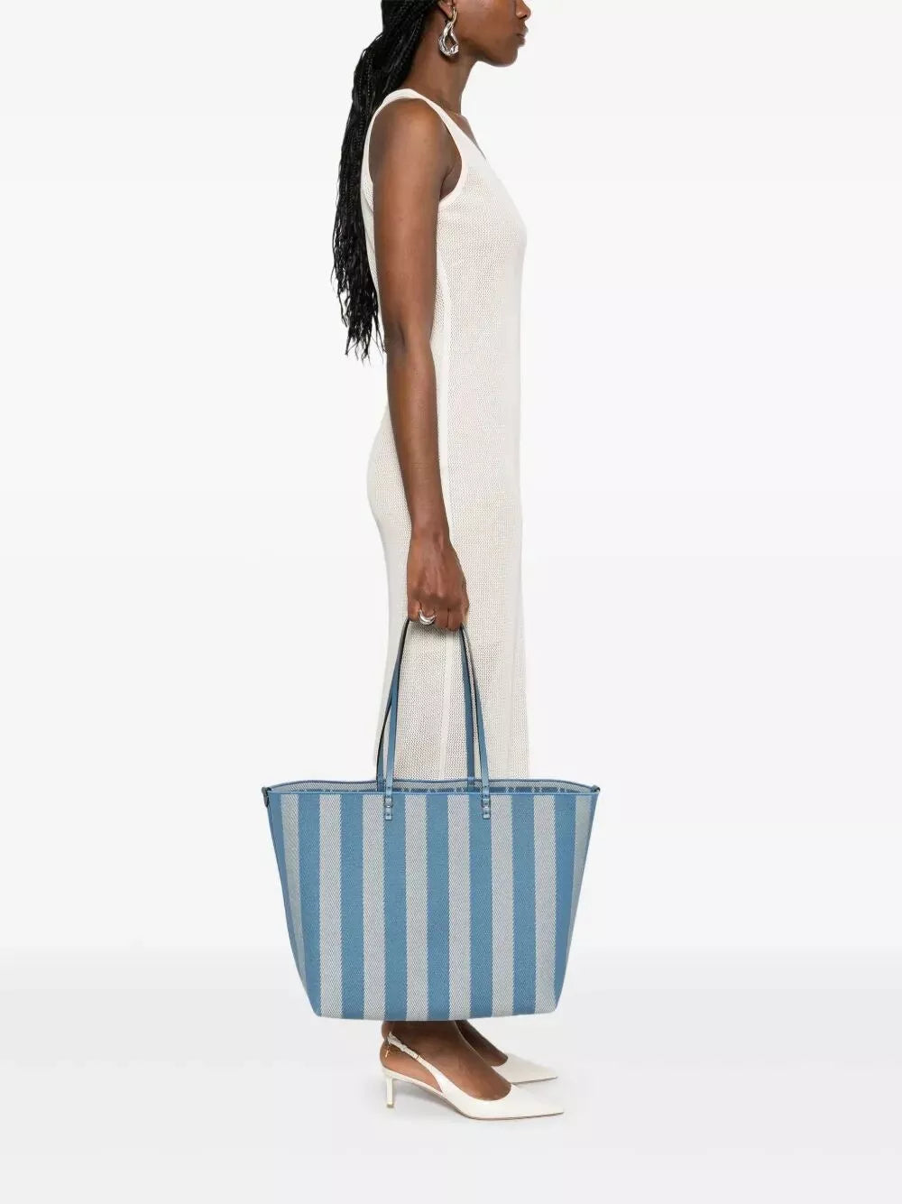 pequin striped and ff fabric roll large reversible shopper