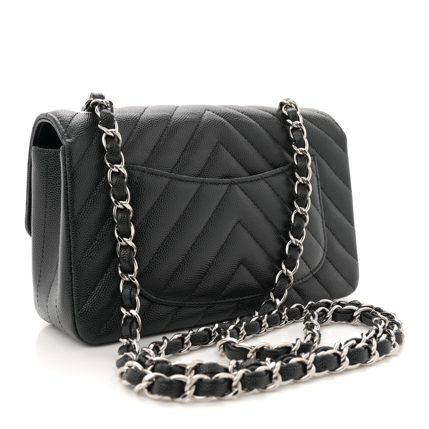 Caviar Chevron Quilted Mini Rectangular Flap Black