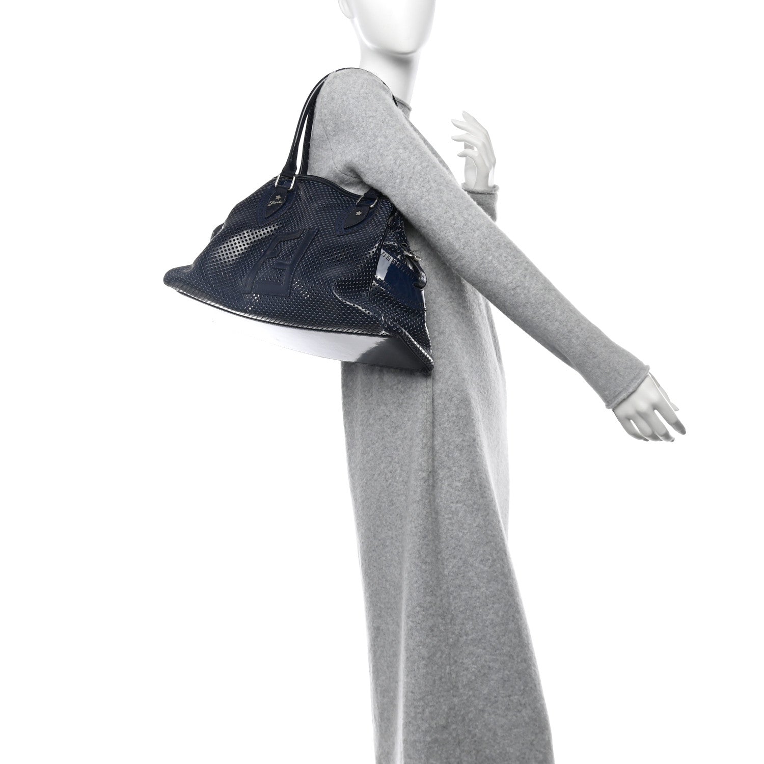 Patent Perforated Calfskin Bag De Jour Perforated Tote Navy